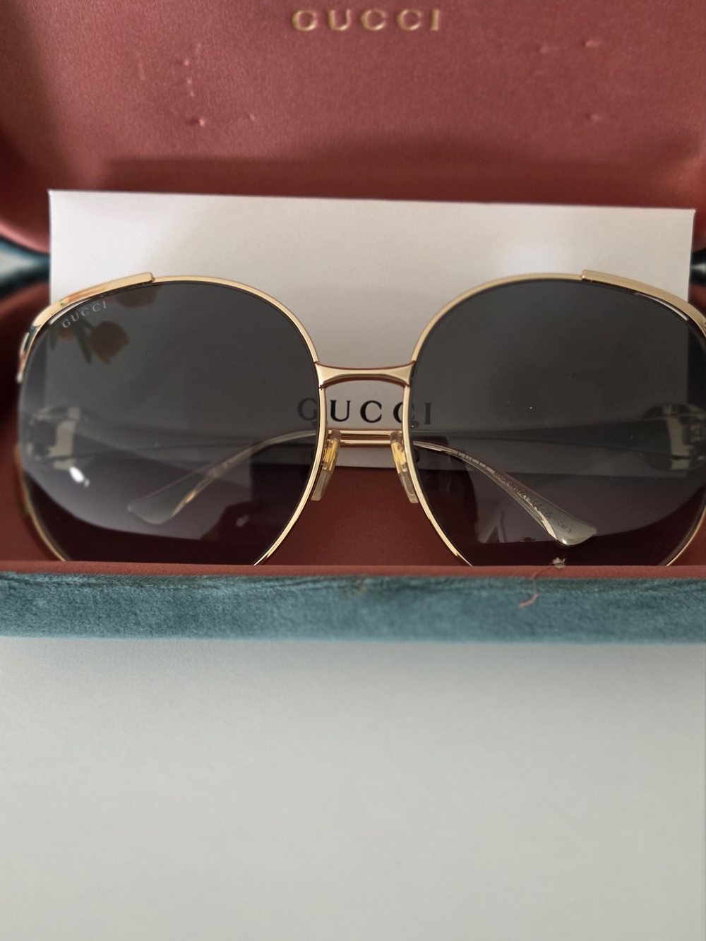 Gucci GG0225S Round Oversized Metal Sunglasses.